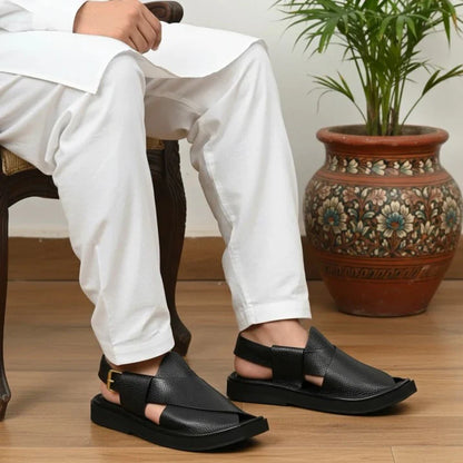 Handmade Kaptaan Chappal with Black Dotted Design