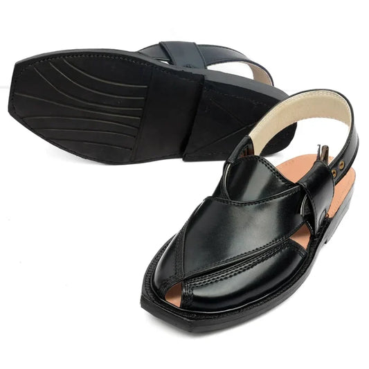 Handmade Black Quetta Norozi Leather Chappal